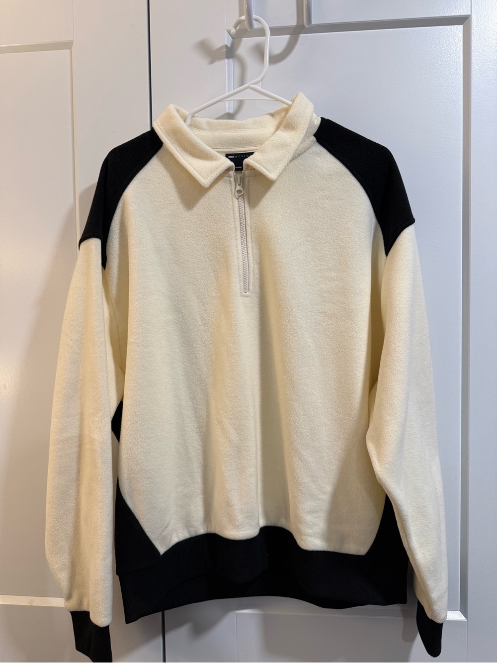 ASOS Cream & Black Zip-Up Fleece Pullover